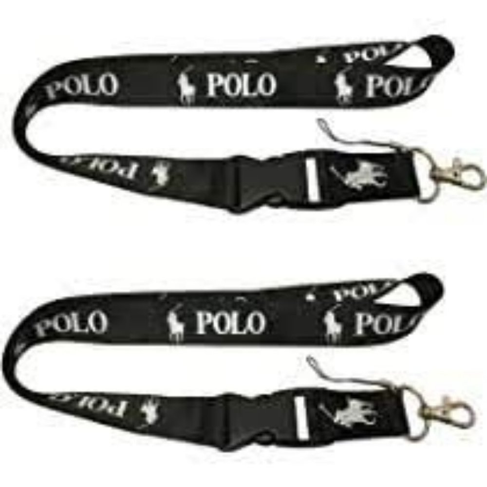 Universal Polo Lanyard Keychain ID Badge Holder Quick Release Buckle Black x 2pc